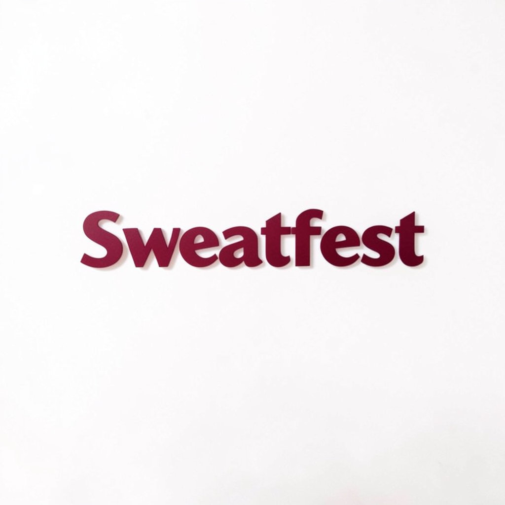 Sweatfest logo mark in deep burgundy on a light background